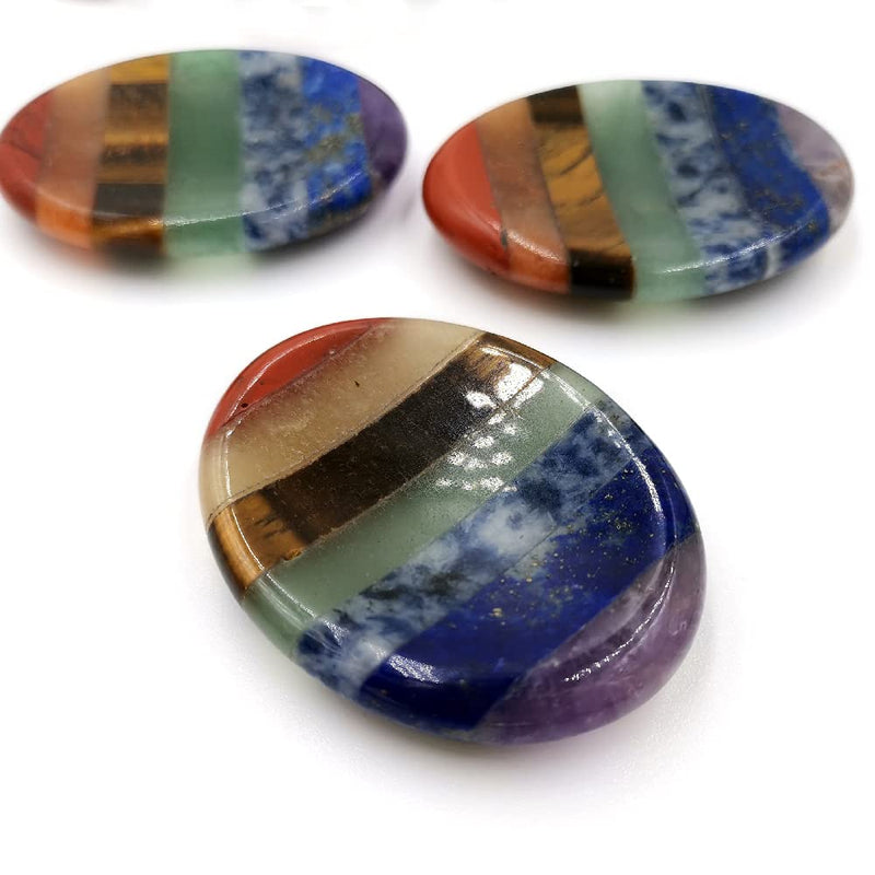 SHARKOOO Thumb Worry Stone for Anxiety, 7 Chakra Crystals Healing Stones, Oval Chakra Worry Stone, Meditation Crystal - NewNest Australia