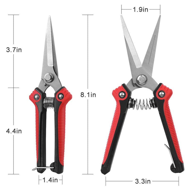 WYF Pruning Scissors, Professional Garden Shears - Straight Stainless Steel Blades - Sharp Gardening Hand Pruner for Garden Harvesting Fruits, Vegetables, Trimming Flowers and Plants, 8.1IN(Red) Red - NewNest Australia