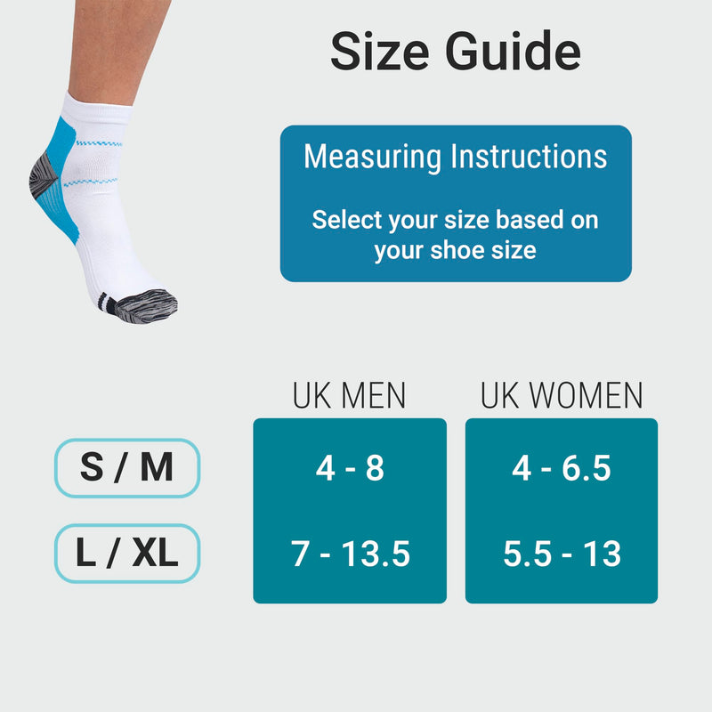 360 RELIEF - Compression Ankle Socks for Sprained Ankle Supports | Arch Pain, Plantar Fasciitis, Foot Swelling, Travel, Flight, Heel Spurs, Pregnancy | S/M, White/Blue with Mesh Laundry Bag | - NewNest Australia