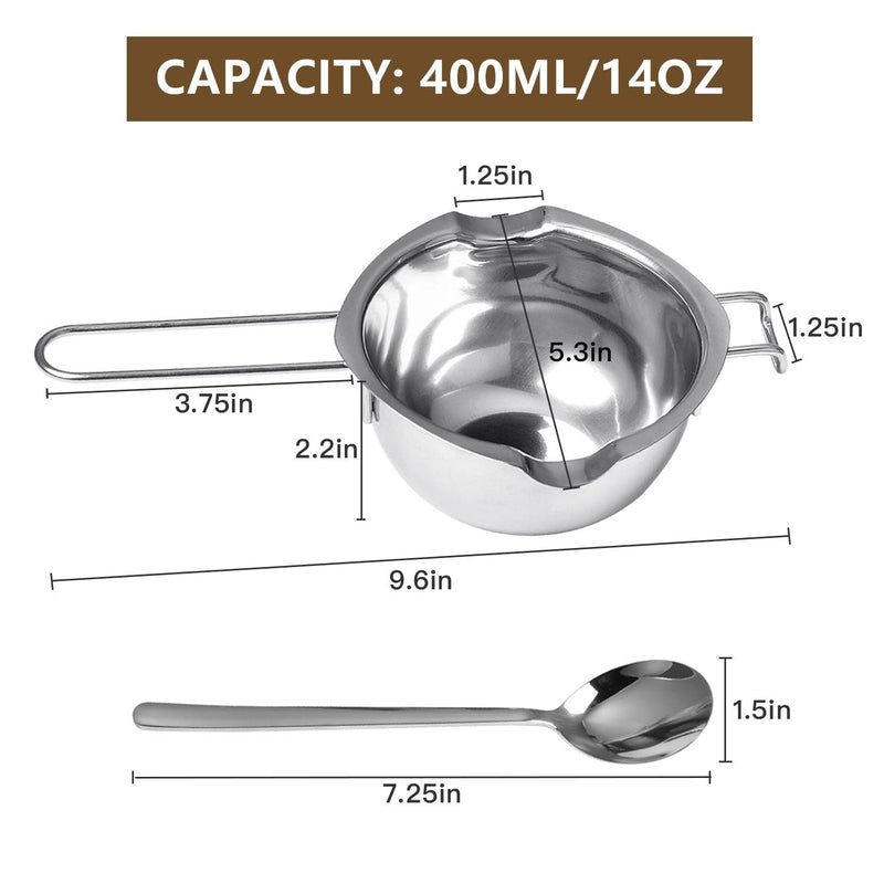 Milkary 2 Pieces Stainless Steel Double Boiler Pot with 2 Metal Spoon, Chocolate Melting Pot for Melting Chocolate, Butter, Cheese, Candle and Wax Making Kit Double Spouts 400ml/14oz - NewNest Australia