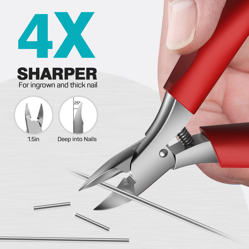Nail Clipper Set - Ingrown Toenail Treatment & Toenail Clippers for Thick Nails,Heavy Duty Professional Toe Nail Clippers for Men/Elderly, Large Toenail Scissors,Long Handle Safety Strong RONAVO(Red) Ingrown Nails KIT(Red) - NewNest Australia