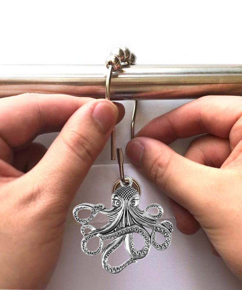 Aimoye Octopus Decorative Shower Curtain Hooks - Rust Proof Brushed Nickel Rings with Octopus Accessories Set Decorate Bathroom with Ocean, Beach, Sea, Nautical Theme (Colorful, 12PCS) Colorful - NewNest Australia