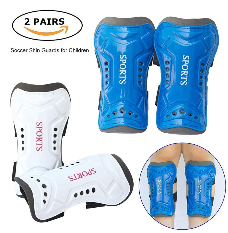 Wrzbest 2 Pair Kids Soccer Football Shin Guards Protector Calf Knee Protective Gear and 2 Pair Long Sleeve Socks with a Professional Referee Whistle for 3-13 Teenagers, Boys, Girls,Kids,Youth Ages 5 to 13 - NewNest Australia