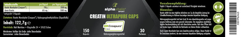 Creatine Creapure capsules - 100% Creapure Caps high dosage - creatine monohydrate without additives - vegan - 150 capsules - NewNest Australia