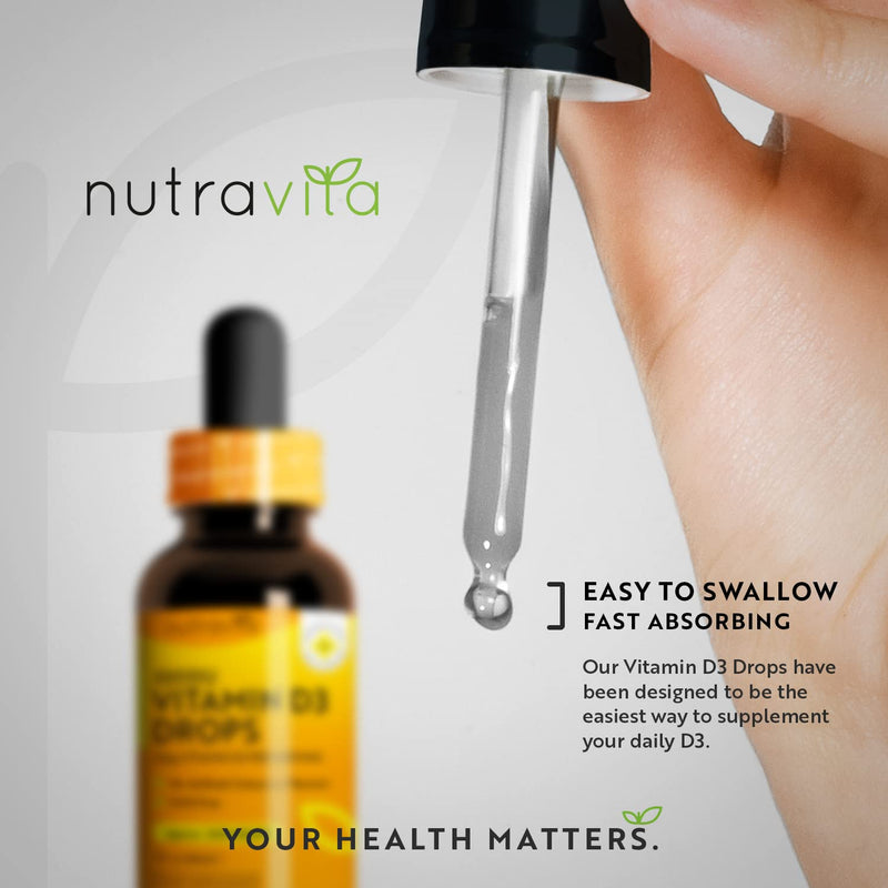 Vitamin D3 Drops 60ml (2000 Drops) – Vitamin D 1000IU per Drop – Flexible Dose of Liquid Vitamin D Supplement – Supports Normal Bones, Immune System & Calcium Absorption - Made in The UK by Nutravita - NewNest Australia