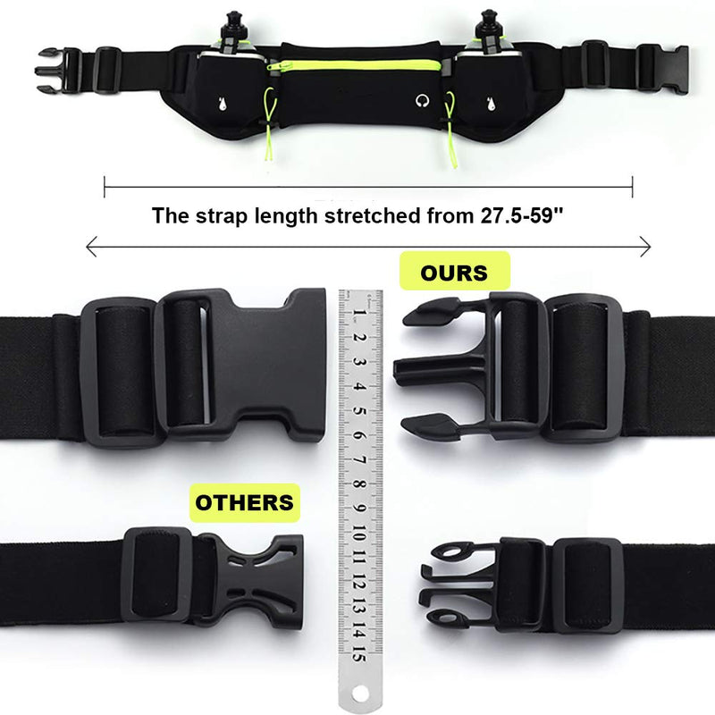 Peicees Running Belt with 2 Water Bottles, Multifunctional Zipper Pocket Adjustable Strap Water Resistant Waist Bag Fanny Pack Waist Pack Phone Holder Pouch for Running Hiking Cycling Climbing Runners Green with 2 water bottles - NewNest Australia