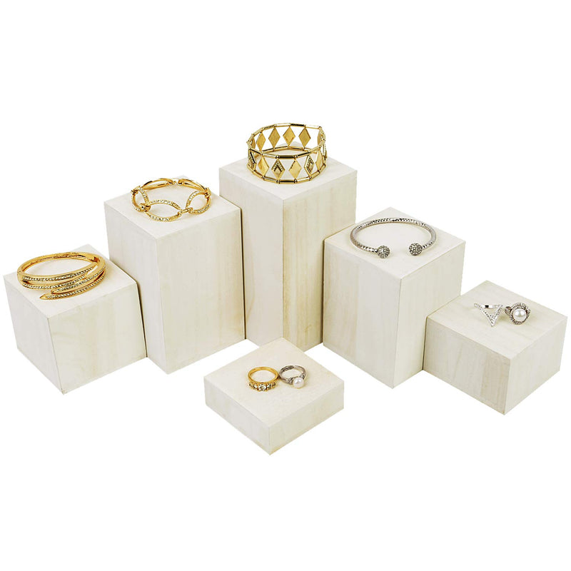 NewNest Australia - Mooca Wooden 6 Pcs Square Risers for Display Jewelry and Accessories Display Stand Wooden Display Risers, Wood Jewelry Risers Wood Figurine Display Risers, Wash White 