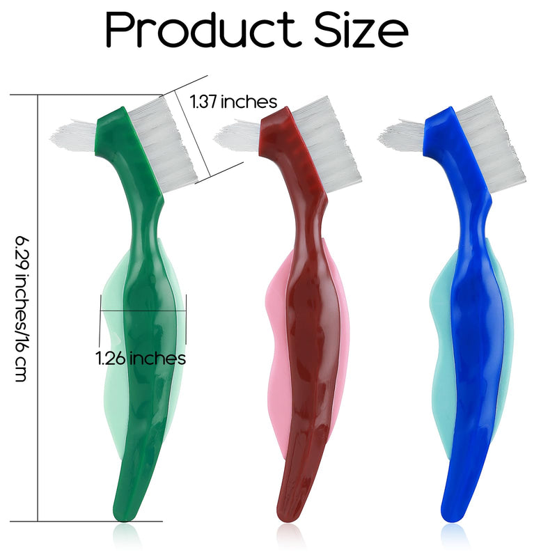 Hard Denture Brush Pack of 3 Premium Hygiene Denture Cleaning Brush Double-Sided Toothbrush with Multi-Layer Bristles Non-Slip Rubber Handle for Cleaning False Teeth (Red Green Blue) - NewNest Australia