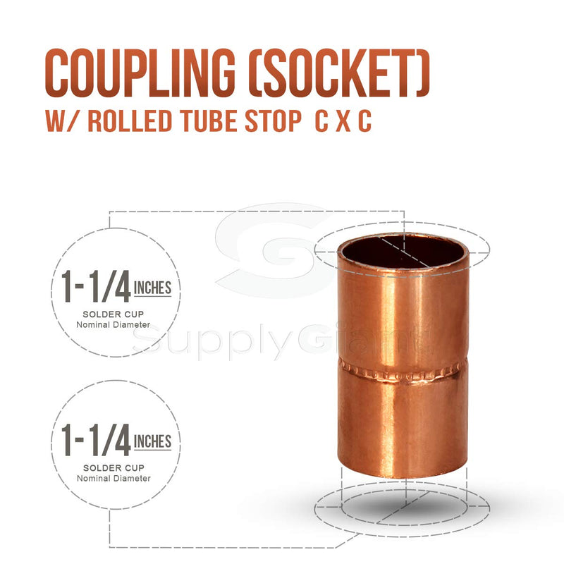 Supply Giant DDSD0114-5 Straight Copper Coupling Fittings With Sweat Ends And Rolled Tube, 1-1/4 Inch - NewNest Australia