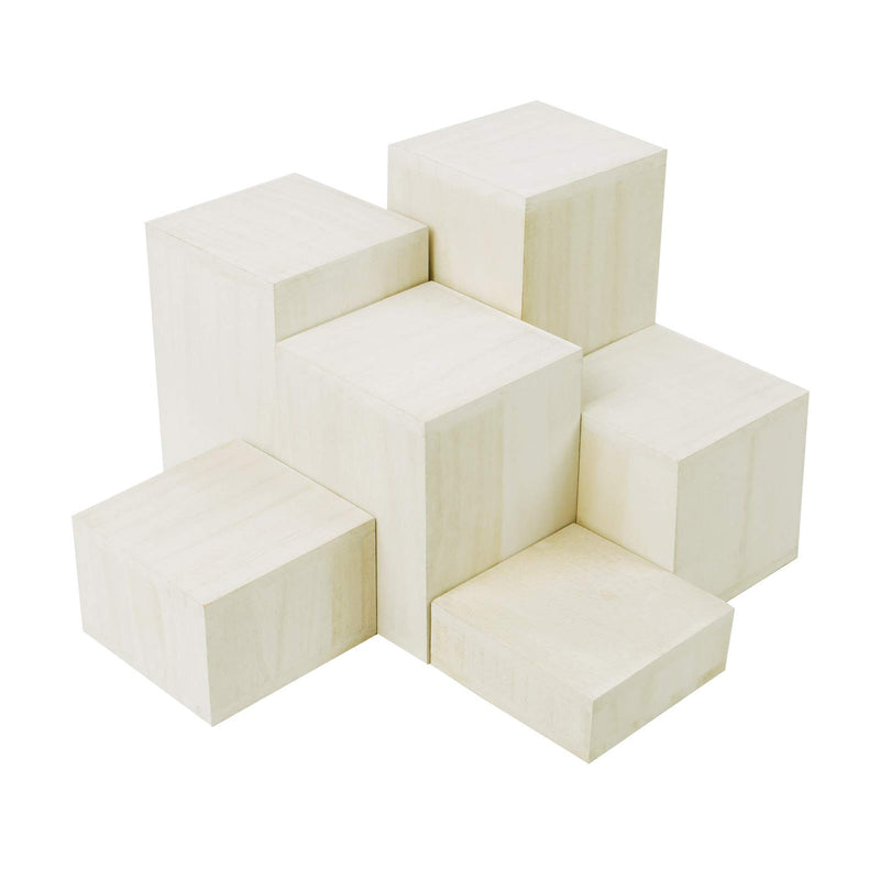 NewNest Australia - Mooca Wooden 6 Pcs Square Risers for Display Jewelry and Accessories Display Stand Wooden Display Risers, Wood Jewelry Risers Wood Figurine Display Risers, Wash White 