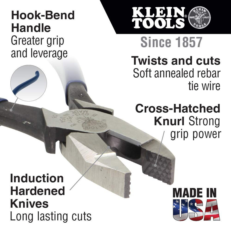 Klein Tools D213-9ST Ironworker Pliers are High Leverage, Twist and Cut Soft Annealed Rebar Tie Wire, 8-Inch High Leverage/Plasitc Dipped Handle - NewNest Australia