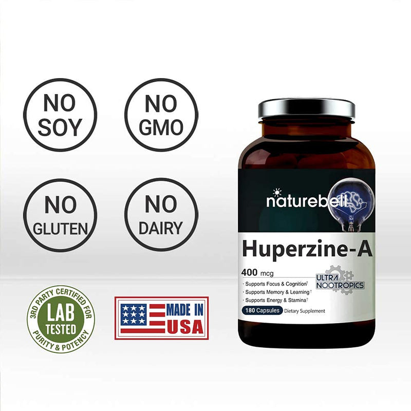 Huperzine A 400mcg Per Serving, 180 Capsules, (Huperzine A Supplement), Supports Focus, Cognition, Memory and Learning Ability, Premium Brain Health Supplement, No GMOs 180 Count (Pack of 1) - NewNest Australia