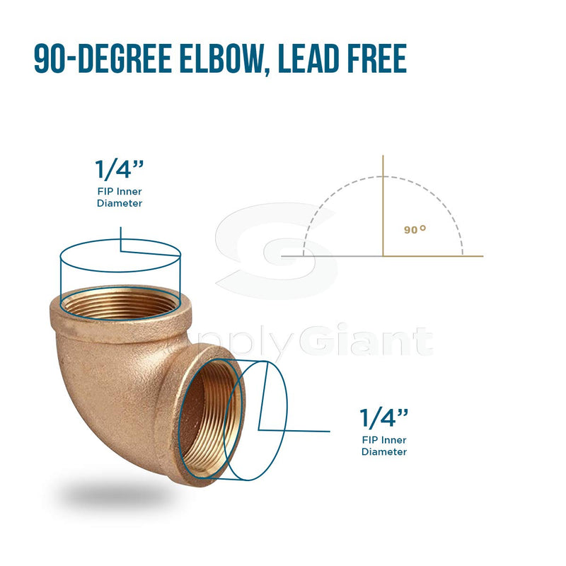 Supply Giant CSOM0014 1/4''-Inch 90-Degree Elbow with Female National Taper Threads, Lead Free Brass Pipe Fitting, Durable, Higher Corrosion Resistance Economical & Easy to Install, 4 - NewNest Australia