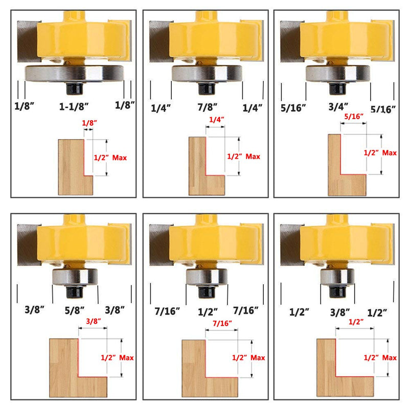 Yakamoz 1/4 Inch Shank Rabbet Router Bit with 6 Bearings Set | 1/8", 1/4", 5/16", 3/8", 7/16", 1/2" Bearings - NewNest Australia