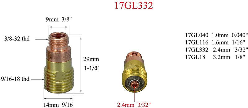 RIVERWELD TIG Stubby Gas Lens 17GL332 3/32'' Ø2.4mm 10N24S & TIG Collet Kit Fit DB SR WP 17 18 26 TIG Welding Torch (20pcs, 3/32'' Ø2.4mm) - NewNest Australia