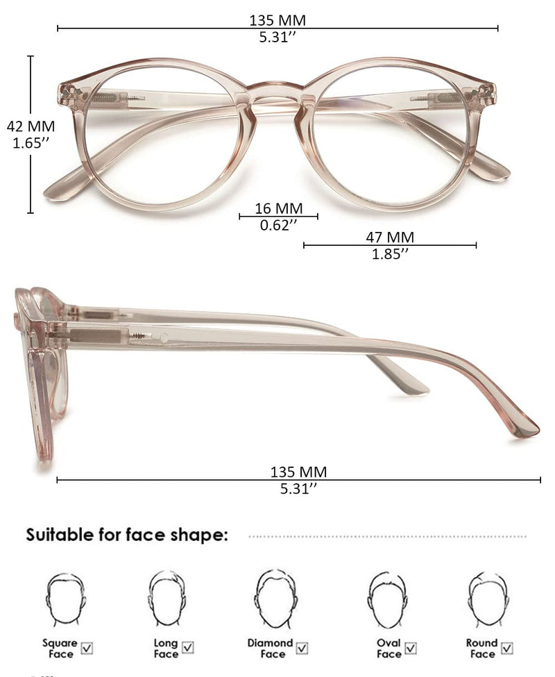 KOOSUFA Fashion Anti Blue Light Reading Glasses Spring Hinge Women Men Round Reading Aids Vision Aid Anti Fatigue Glasses 1.0 1.25 1.5 1.75 2.0 2.25 2.5 2.75 3.0 3.5 4.0 1x Transparent Light Brown 2.0 x - NewNest Australia