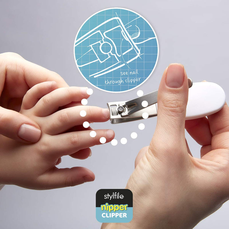 STYLFILE Baby & Child Nail Clipper & Trimmer with Safety Spy Hole & Curved Nail File Kit (Ages 0-12 Years) Safely and Easily Cut, Trim or Smooth Nails, See Exactly What You are Trimming 2 Count (Pack of 1) - NewNest Australia