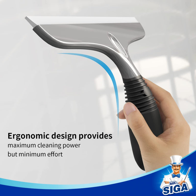 MR.SIGA Multi-Purpose Silicon Squeegee for Window, Glass, Shower Door, Car Windshield, Heavy Duty Window Scrubber, Includes Suction Hook, 10 inch, Grey & Black, 1 Pack - NewNest Australia