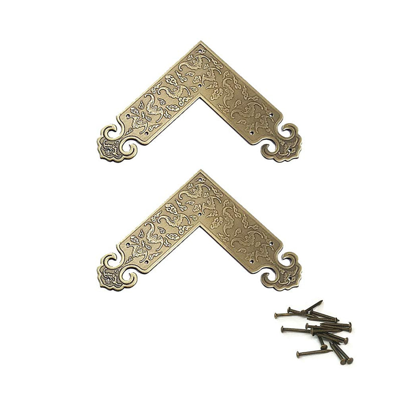Tiazza 4Pcs Antique Embossing Brass Decorative Corner Protectors Braces Classical Furniture Tables and Chairs Cabinet Corner Guard Edge Cover - NewNest Australia