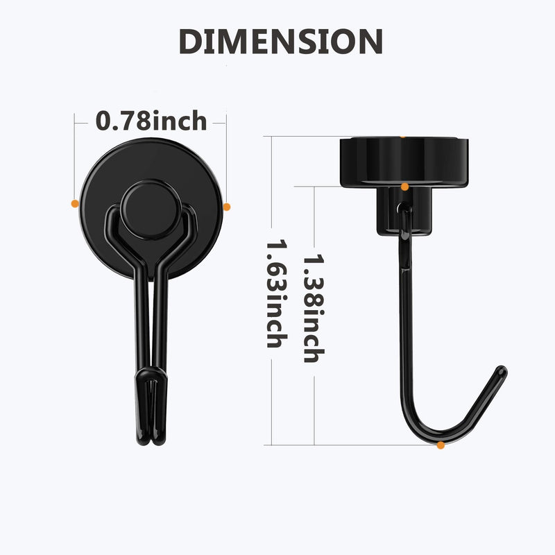Magnetic Hooks,Tohoer Heavy Duty Neodymium Magnet Hook 30LBS with Rust Proof for Indoor Outdoor Hanging,Refrigerator,Grill,Kitchen,Key Holder,Black,Pack of 8 Black - NewNest Australia
