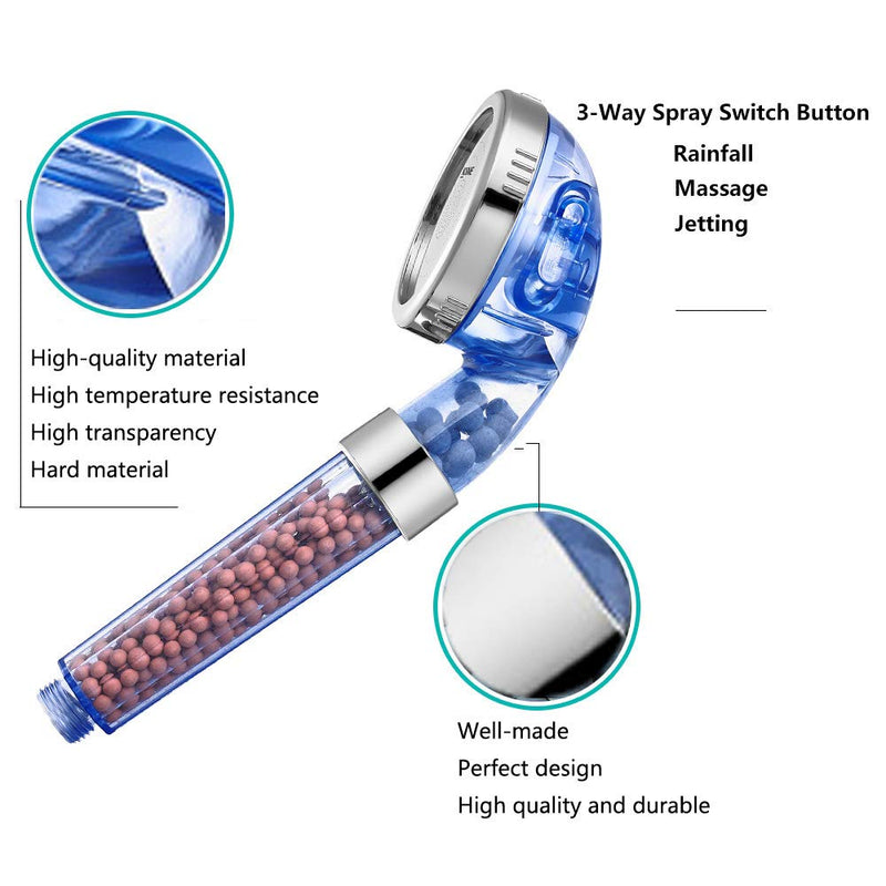 Nosame Shower Head, Filter Filtration High Pressure Water Saving 3 Mode Function Spray Handheld Showerheads for Dry Skin & Hair Blue - NewNest Australia