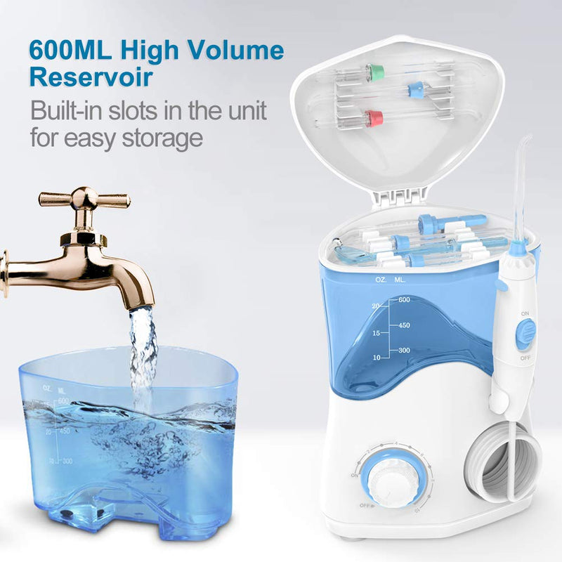 TUREWELL electric oral irrigator, professional oral irrigator with 10 adjustable water pressure values, 600ml capacity and 8 multifunctional nozzle tips (white) white - NewNest Australia