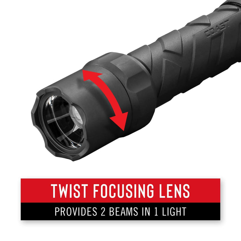 Coast Polysteel 400 440 Lumen Pure Beam Focusing LED Flashlight with Twist Focus and Stainless Steel Core, Black - NewNest Australia