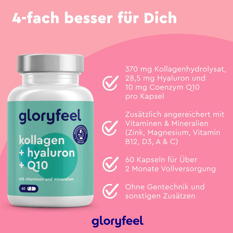 Collagen, Coenzyme Q10 Hyaluronic Acid Premium: Marine Collagen, With Zinc, Magnesium, Vitamin B12, D3, A & C, 60 Capsules, Laboratory Tested, High Dose Without Additives, Made In Germany - NewNest Australia