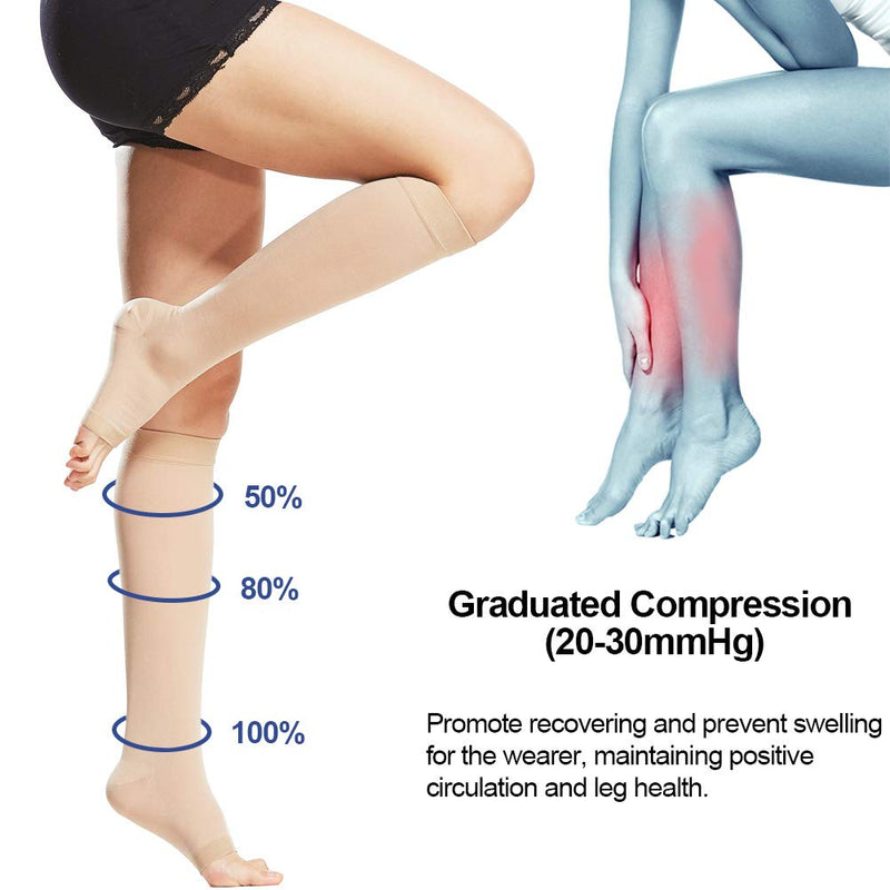 Beister Medical Open Toe Knee High Calf Compression Socks for Women & Men, Firm 20-30 mmHg Graduated Support Hosiery for Varicose Veins, Edema, Flight, Pregnancy （A Pair） Beige M - NewNest Australia