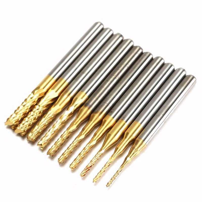 10pcs 0.8-3mm Titanium Coated Engraving Milling Cutter Carbide Bits, 1/8'' Shank for Dremel Rotary Tools by Lukcase - NewNest Australia