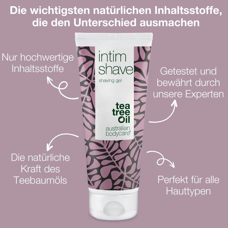 Shaving gel intimate area 100 ml | 100% Vegan | Transparent shaving gel for intimate shaving | Against ingrown hairs, red pimples, razor burn during hair removal in the intimate area | Natural tea tree oil - NewNest Australia