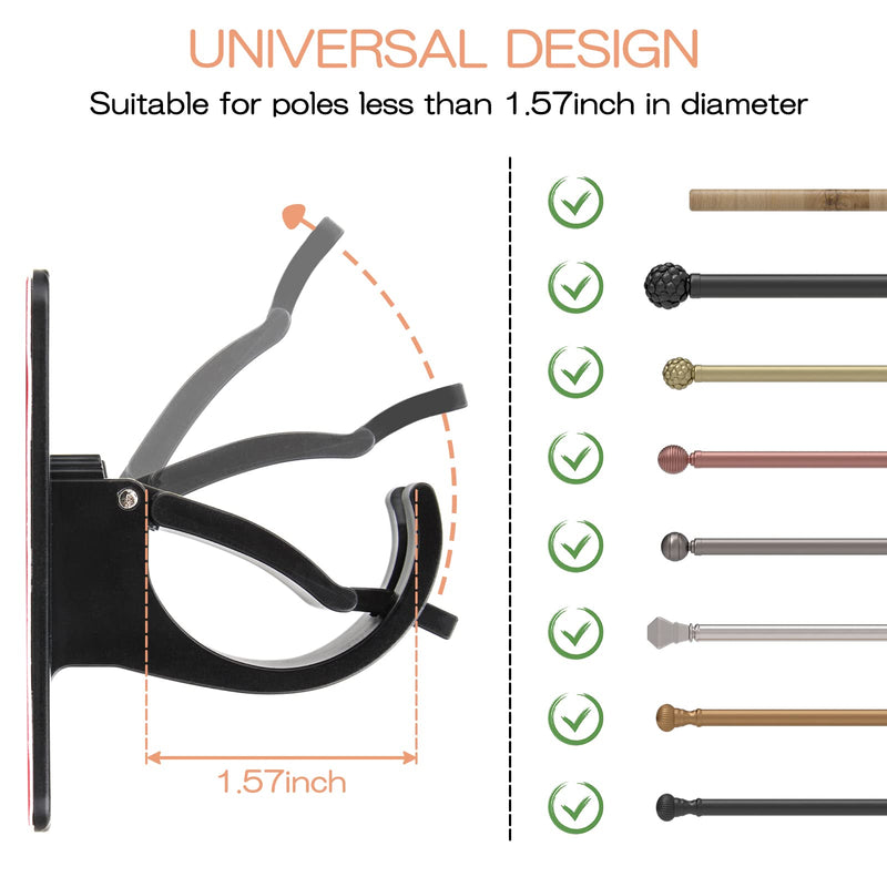 CIEMGNZOC 6 PCS Curtain Rod Bracket Holder, Universal Self Adhesive Wall Mount fits Support Curtain 0.6'' to 1.5'' Curtain Rod, Curtain Rod Hooks for Bathroom Kitchen(Curtain Rod Not Included)(Black) 6 Pcs Black - NewNest Australia