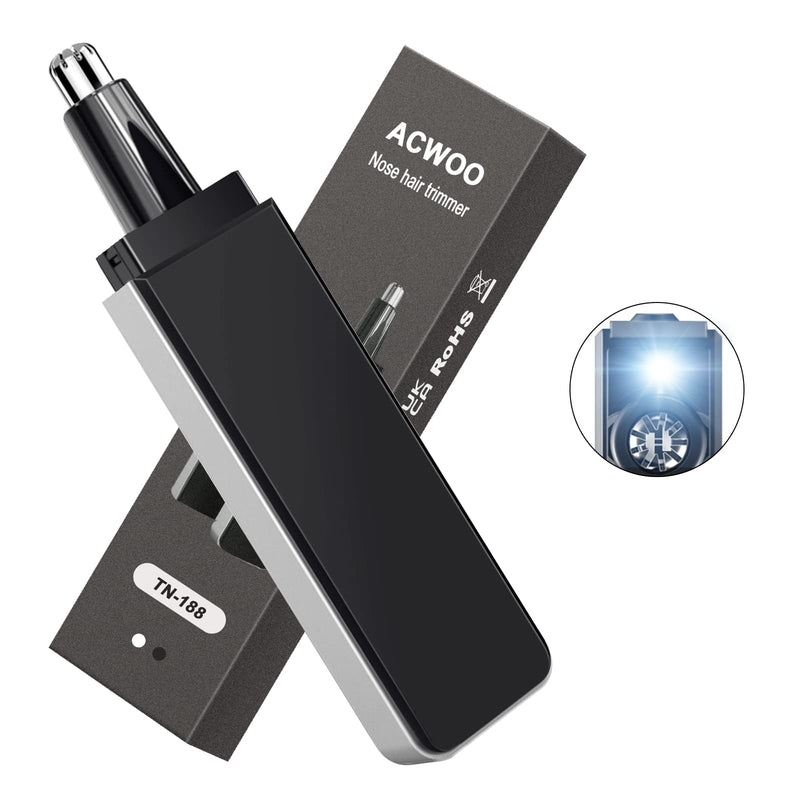 ACWOO Nose Hair Trimmer, Men's Nose/Ear Hair Trimmer, Professional Nose Hair Remover, Ear Hair Trimmer, Pain-Free, Built-in LED Light, Battery Operated (Black) Black - NewNest Australia
