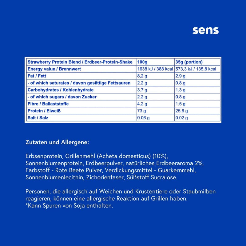 Sens Insect Protein Powder, Lactose-Free, Insect Flour Food From Barbecues, Sustainable Sports Nutrition With 73% Protein Content, Alternative To Whey Protein. (Strawberry, 455G) - NewNest Australia