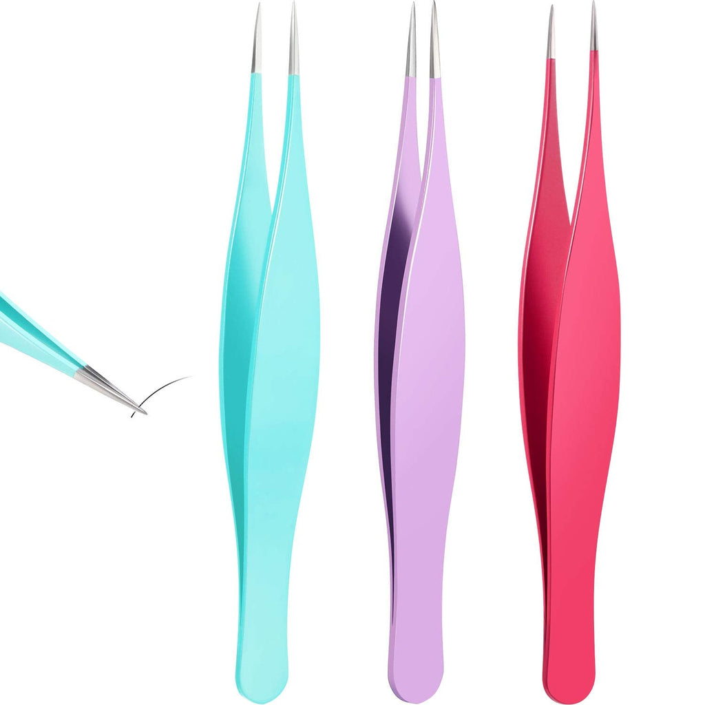 3 Pieces Pointed Tweezers Ingrown Hair Tweezers Precision Needle Nose Pointed Tweezers Stainless Steel Blackhead Remover for Eyebrow Hair, Facial Hair Removal (Rose Red, Purple, Blue) Rose Red, Purple, Blue - NewNest Australia