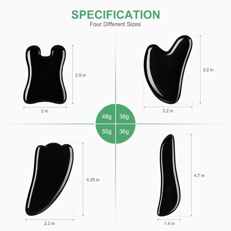 airogym Guasha Massage Tool，Natural Stone Gua Sha Board, 4PCS Guasha Stone Scraping Massage Sets for SPA Acupuncture Physical Therapy Muscle Knots Facial Caring Point Treatment (Black Stone) Black Stone - NewNest Australia