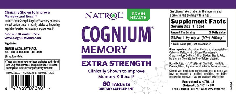 Natrol Cognium Extra Strength Tablets, Brain Health, Keeps Memory Strong, #1 Clinically Studied, Shown to Improve Memory and Recall, Enhances Mental Agility, Safe and Stimulant Free, 200mg, 60 Count - NewNest Australia