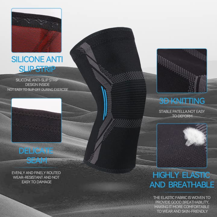 Milaiun Knee Brace Set Of 2, Knee Support For Men And Women, Compression Knee Bandages, Knee Brace For Osteoarthritis, Meniscus, Sports, Acl, Running, Weightlifting (L, Black, Blue) - NewNest Australia