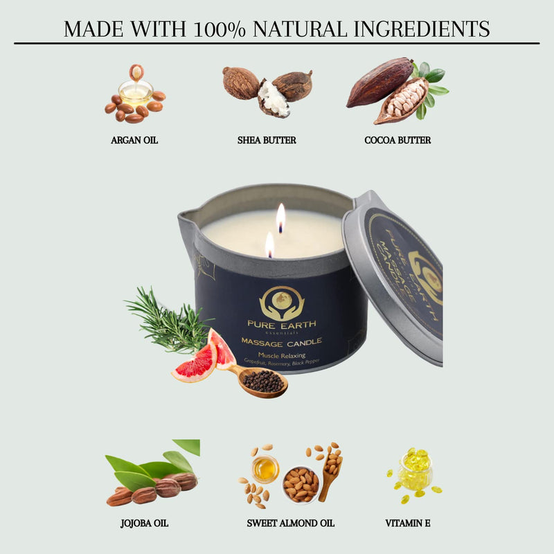 Muscle Relaxing Massage Oil Candle - Moisturizing Vegan Massage Candles for Couples and Home Spa (160 Grams) - Massage Candle with Grapefruit, Rosemary, Black Pepper - by Pure Earth Essentials Muscle relaxing - NewNest Australia