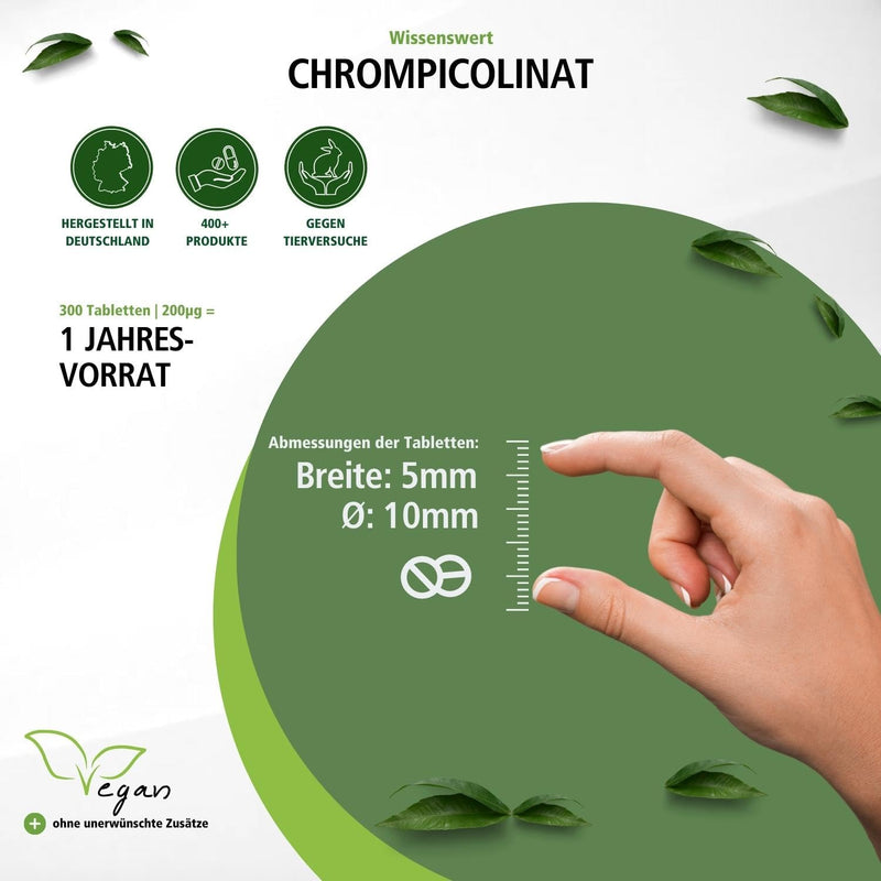 Fairvital | Chromium 200µg - High dose - 200mcg per tablet - Vegan - made from Chromium Picolinate - essential trace element - 300 tablets - NewNest Australia