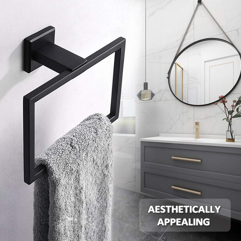 Hand Towel Ring Matte Black, Angle Simple Stainless Steel Bathroom Towel Holder, Square Towel Ring, Shower Kitchen Towel Hanger Wall Mount, 7.09-Inch - NewNest Australia