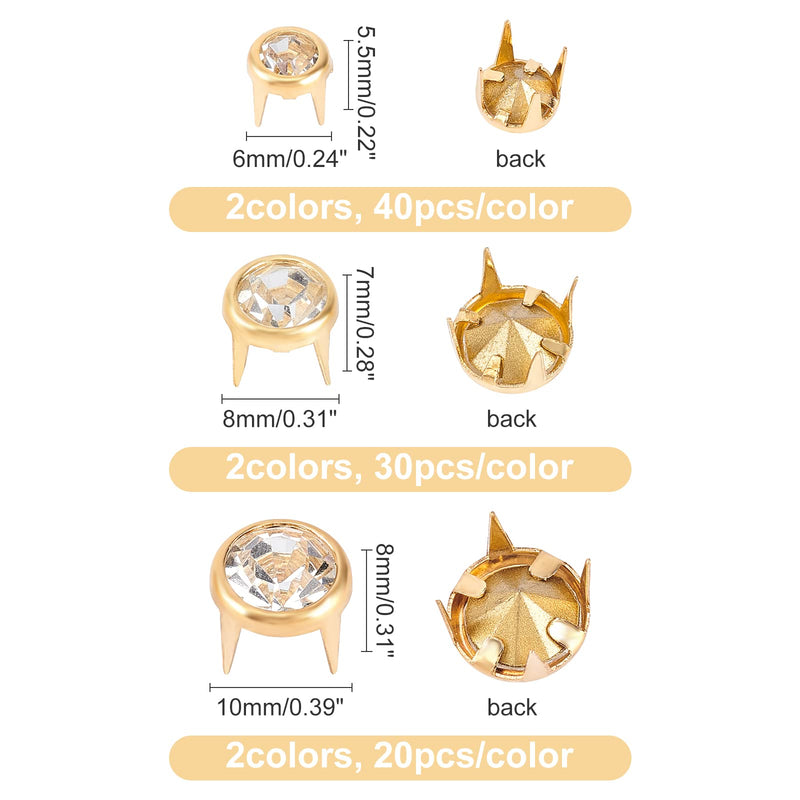WADORN 180 Pack Rhinestone Rivets Studs, 3 Sizes Rhinestones Nailhead Spikes Spots Studs Metal Spikes Rivets 6/8/10mm Nailhead Studs Claw Beads Spikes Rivets for Leather Craft DIY Making - NewNest Australia