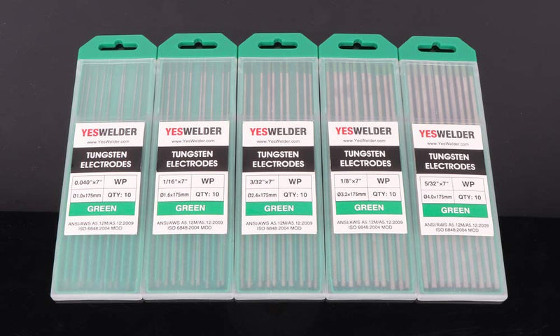 TIG Welding Tungsten Electrode Pure Tungsten 1/8" x 7" (Green, EWP) 10-pk YESWELDER 1/8" - NewNest Australia