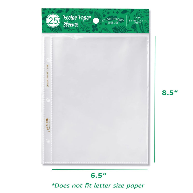 Jot & Mark Recipe Page Protector Sleeves for 3 Ring Binder 8.5x9.5, 25 Count 8.5" x 9.5" 1 Pocket - NewNest Australia