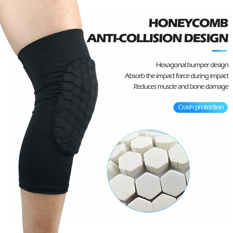 ESGTON Knee Pads EVA Padded Crashproof Leg Sleeve Compression Knee Braces (1 Pair), Youth & Adult - Basketball Volleyball Football-Black Black Medium - NewNest Australia