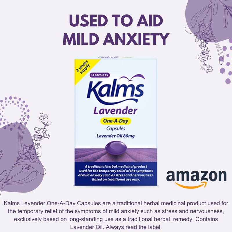 Kalms Lavender - One-a-Day - 14 Capsules - A Traditional Herbal Medicinal Product Used for The Temporary Relief of The Symptoms of Mild Anxiety Such as Stress and Nervousness (Pack of 2) - NewNest Australia