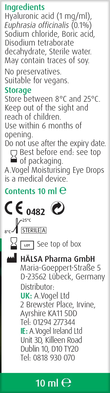 A.Vogel Moisturising Eye Drops 10ml | For Very Dry and Irritated Eyes | Contact Lens Friendly | Preservative Free | With Euphrasia & Hyaluronic Acid - NewNest Australia