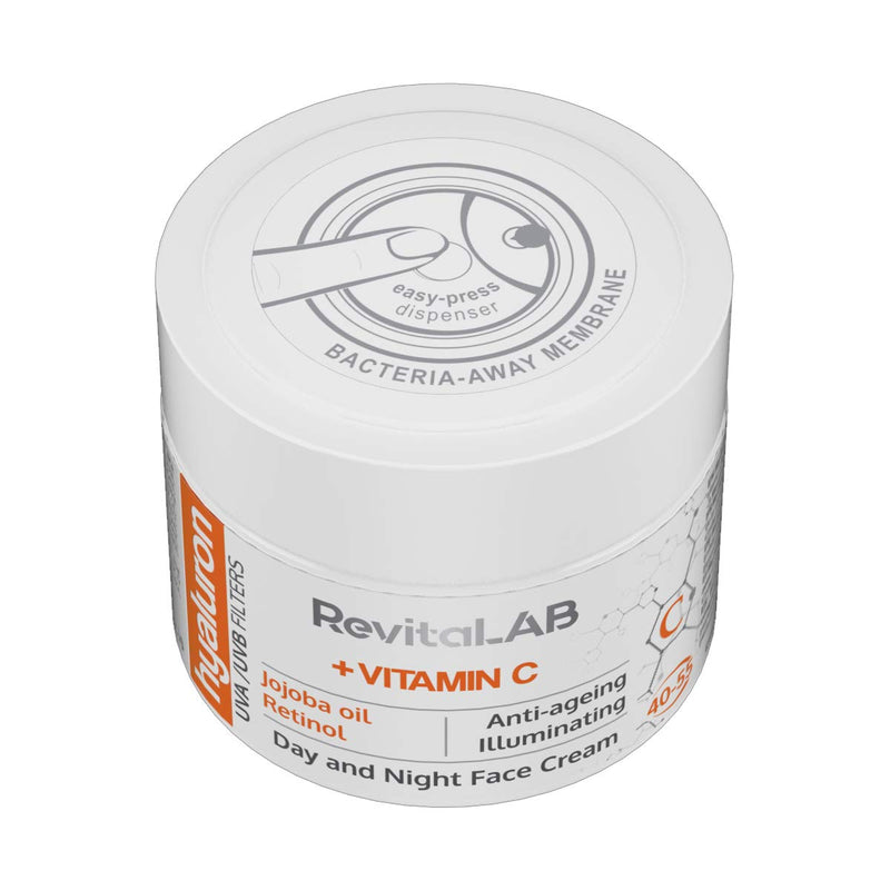 RevitaLAB Hyaluron Anti-Ageing Day and Night Cream, Enriched with Vitamins A, B3, B5, E, C, Jojoba Oil and UV Filters, for Ages 40 – 55, 50 ml 50 ml (Pack of 1) - NewNest Australia