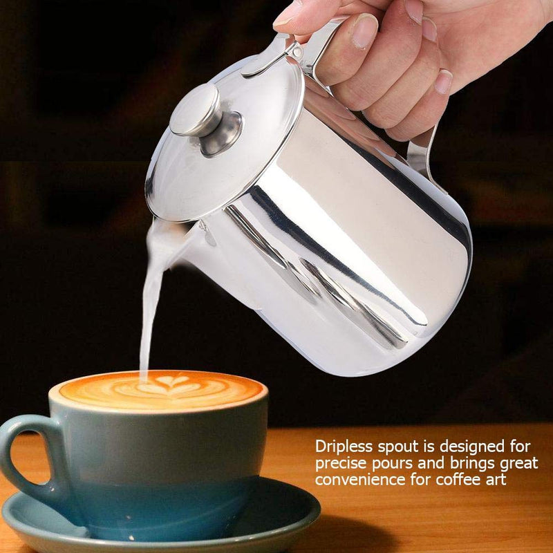 Frothing Cup Stainless Steel Coffee Cup Milk Frothing Pitcher Pot with Lid Latte Art(1000mL) 1000mL - NewNest Australia