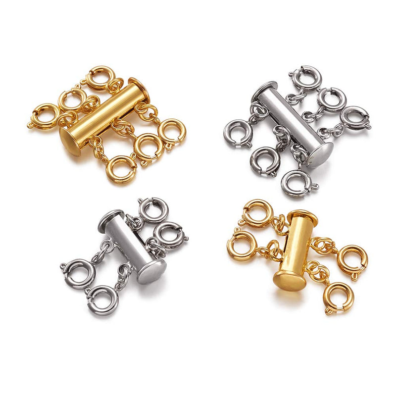 Pandahall 2-3 Strand Brass Jewelry Slide Lock with 40pcs Brass Close but Unsoldered Jump Rings and 20pcs Brass Spring Ring Clasps for Bracelet Necklace Jewelry Making (Silver &Golden) 2-3 Strand Clasps-Silver &Golden - NewNest Australia